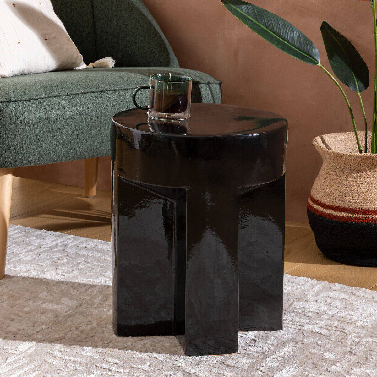 Side table KRIZ ivory in ceramic D34x41cm, , large