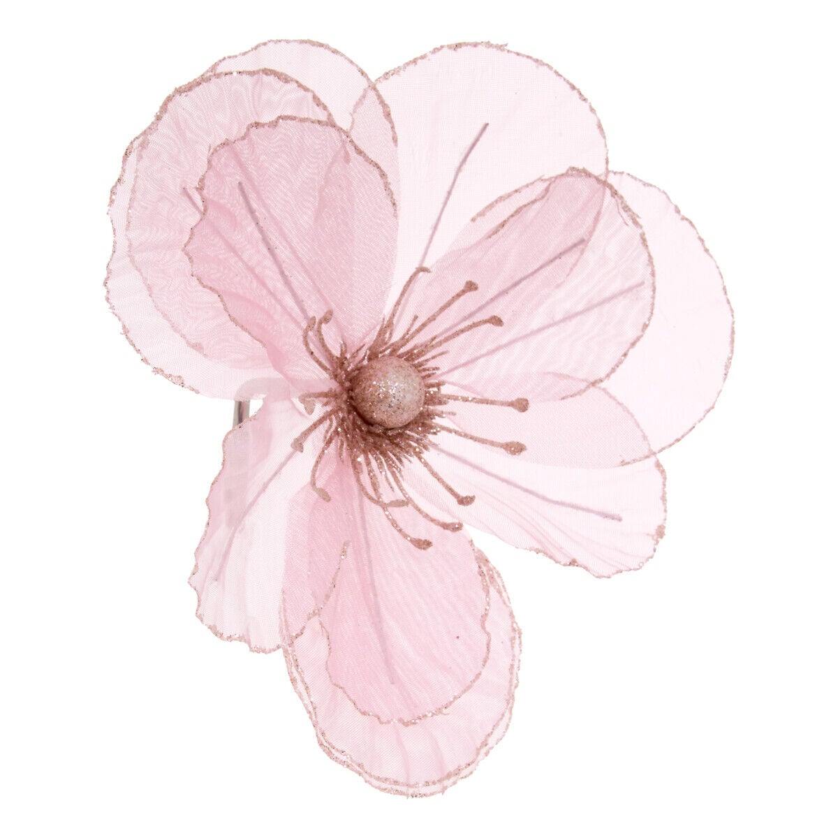 Flor magnólia brilhante rosa com pinça 24cm, , large
