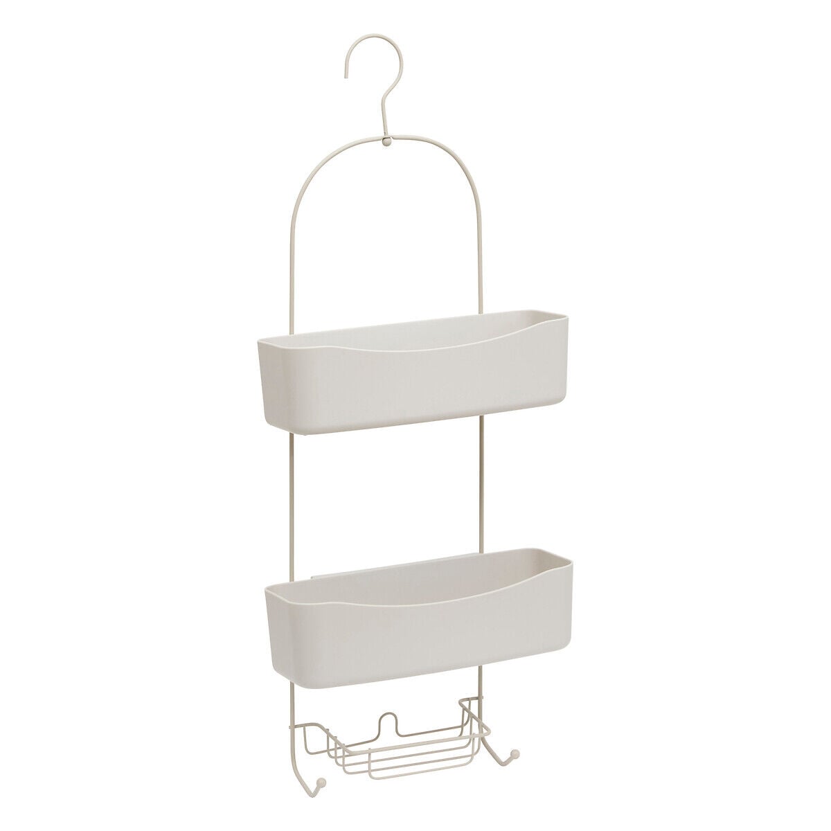 Suporte para duche bege em metal com 2 ganchos, , large