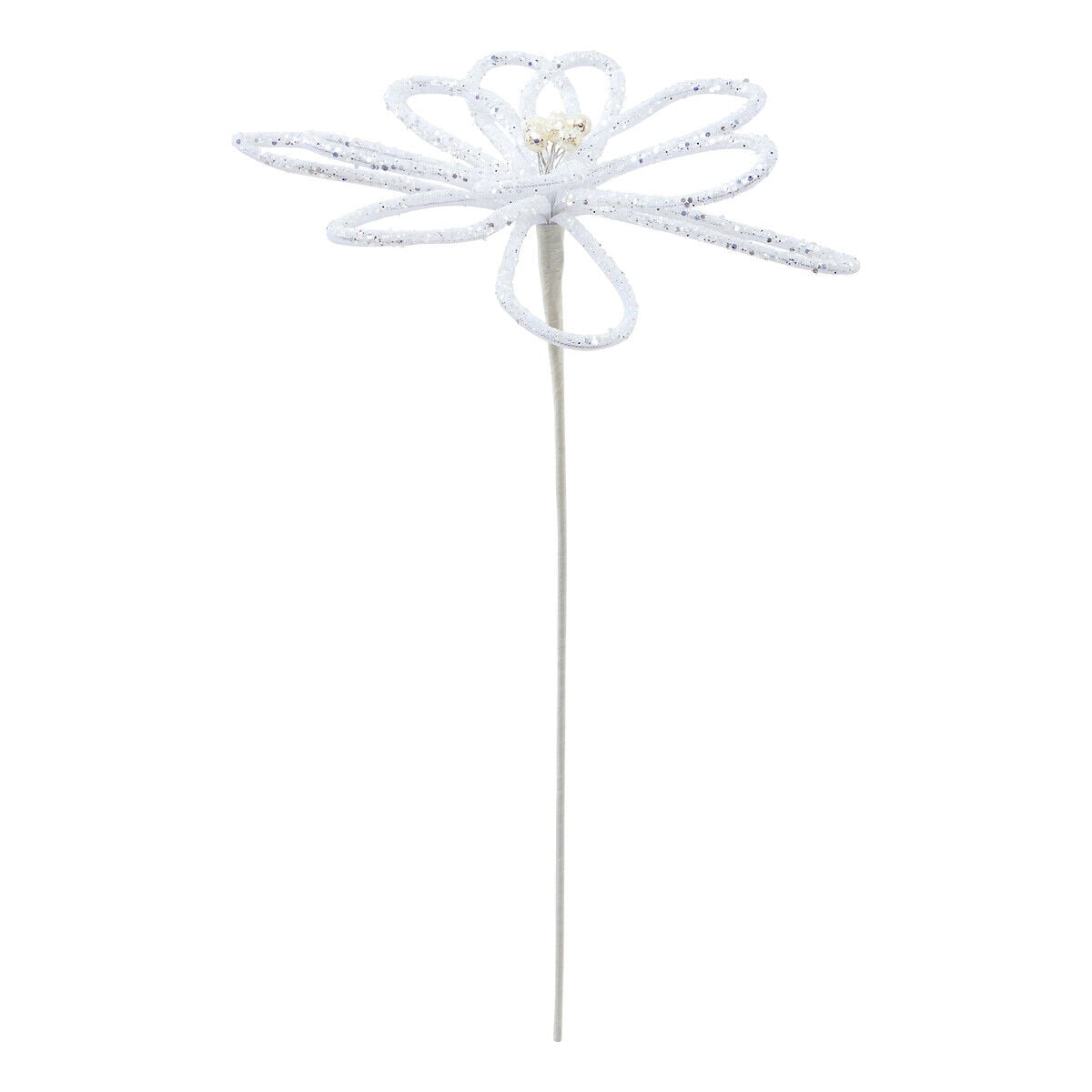 Haste flor com brilhantes branco 50cm, , large