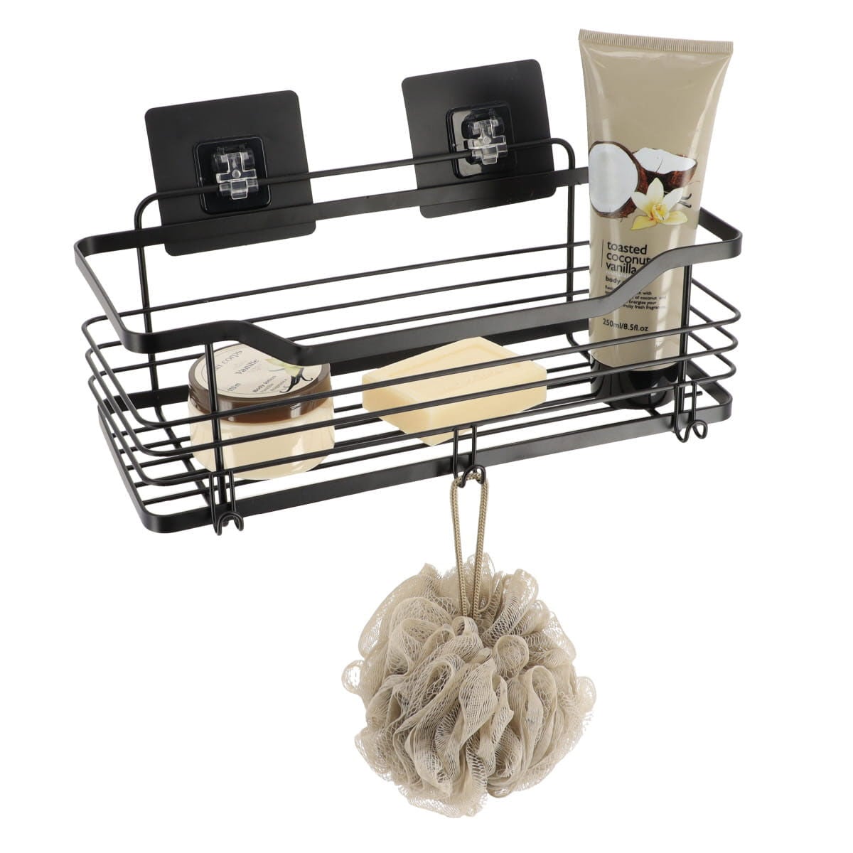 Prateleira wc preto em metal com adesivo, , large