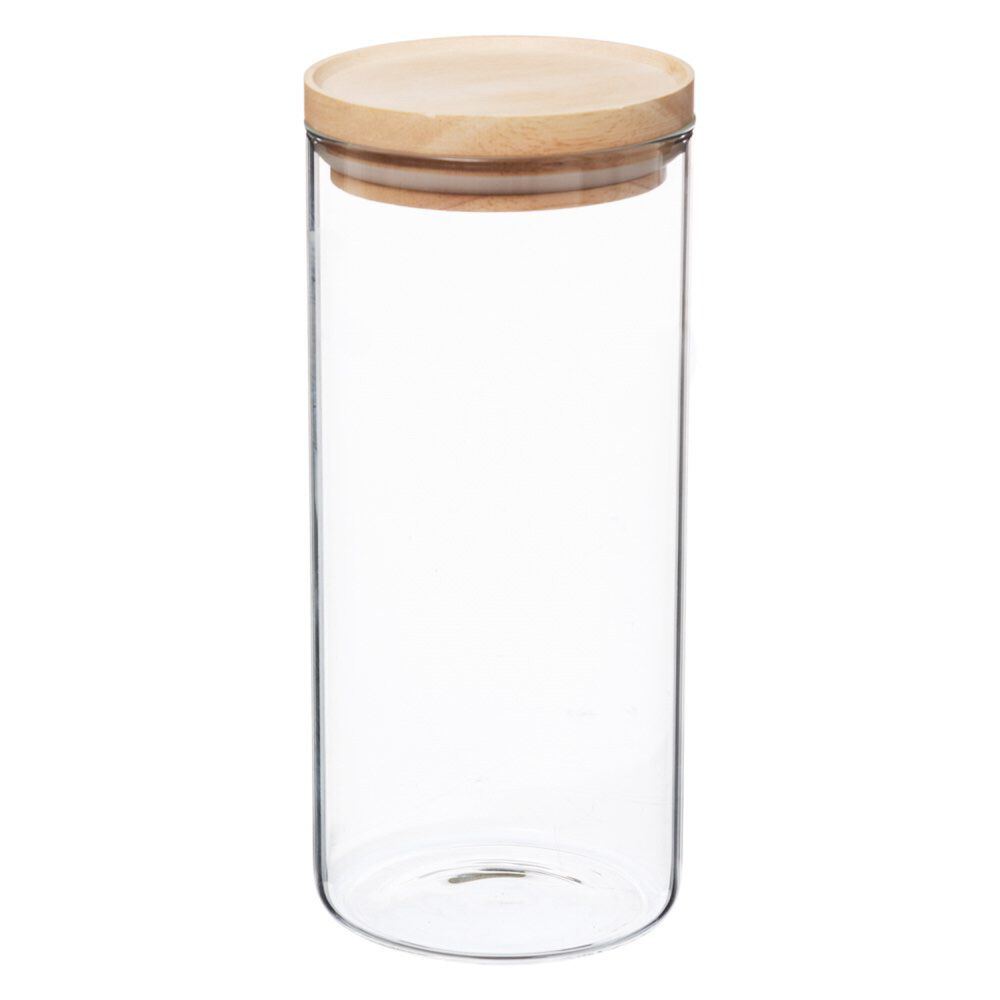 Airtight glass jar with wooden lid, , large