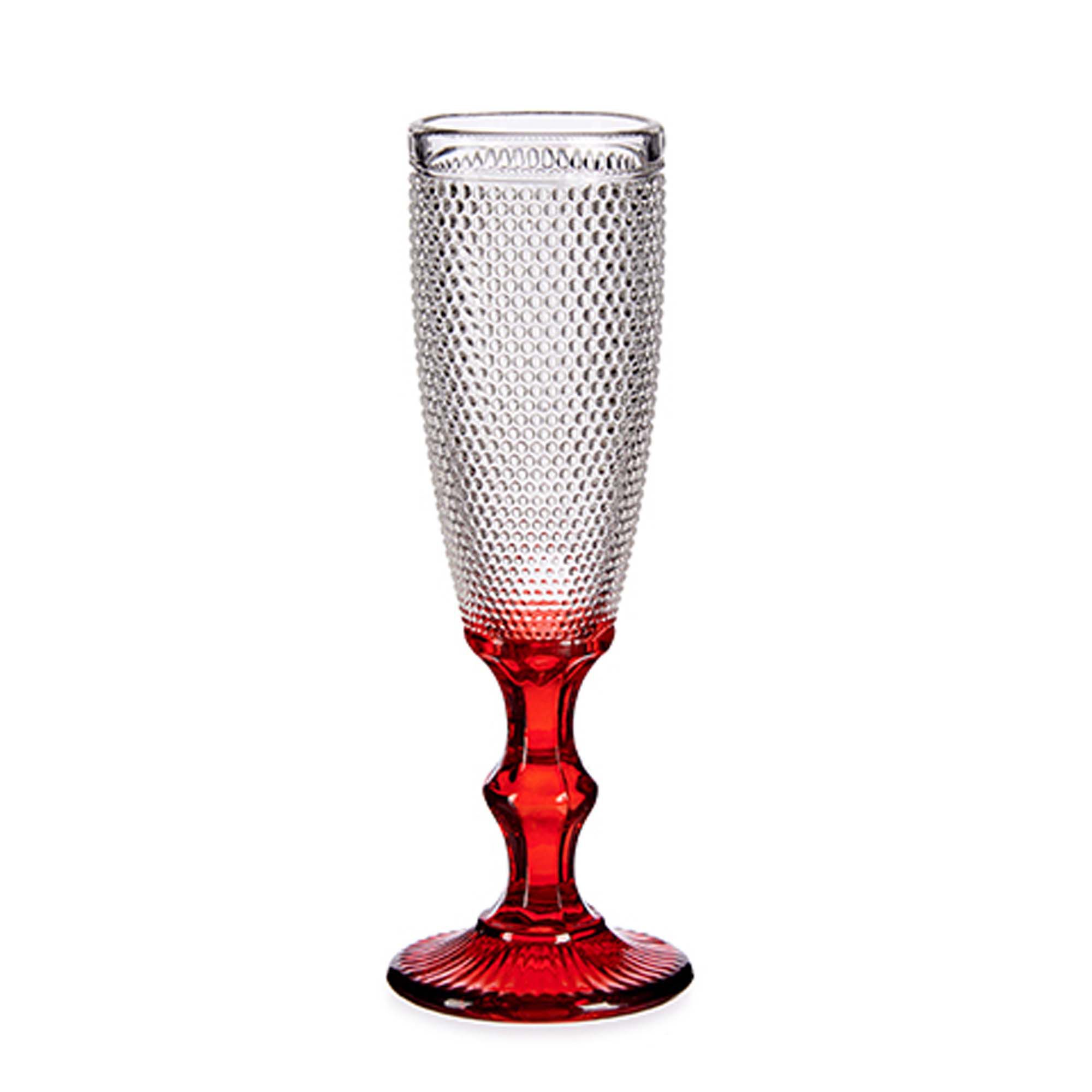 Flute DIAMOND vermelho em vidro com pé 18cl, , large