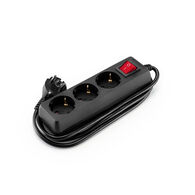 Regleta eléctrica negra 3 tomas con interruptor