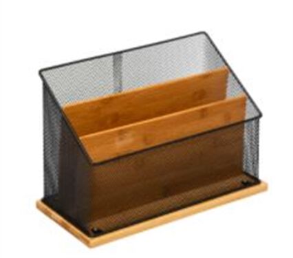 Organizador para escritório em bambu e metal preto, , large