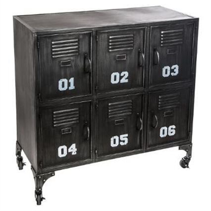 Móvel com 6 portas numeradas SEVIN preto em metal, , large