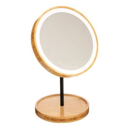 Espelho redondo led com suporte em bambu, , large