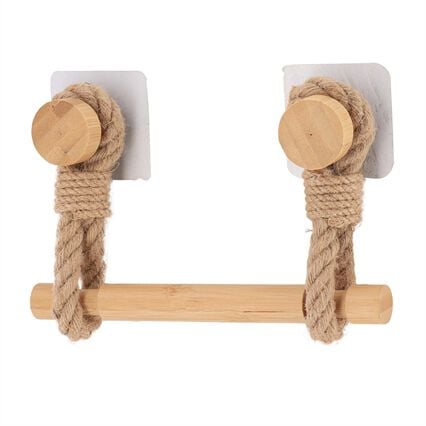 Porta rolos wc em bambu com corda, , large