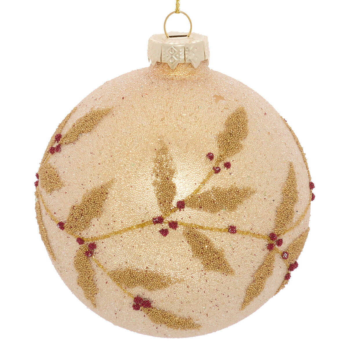 Bola de natal ramos e bagas dourado 8cm, , large