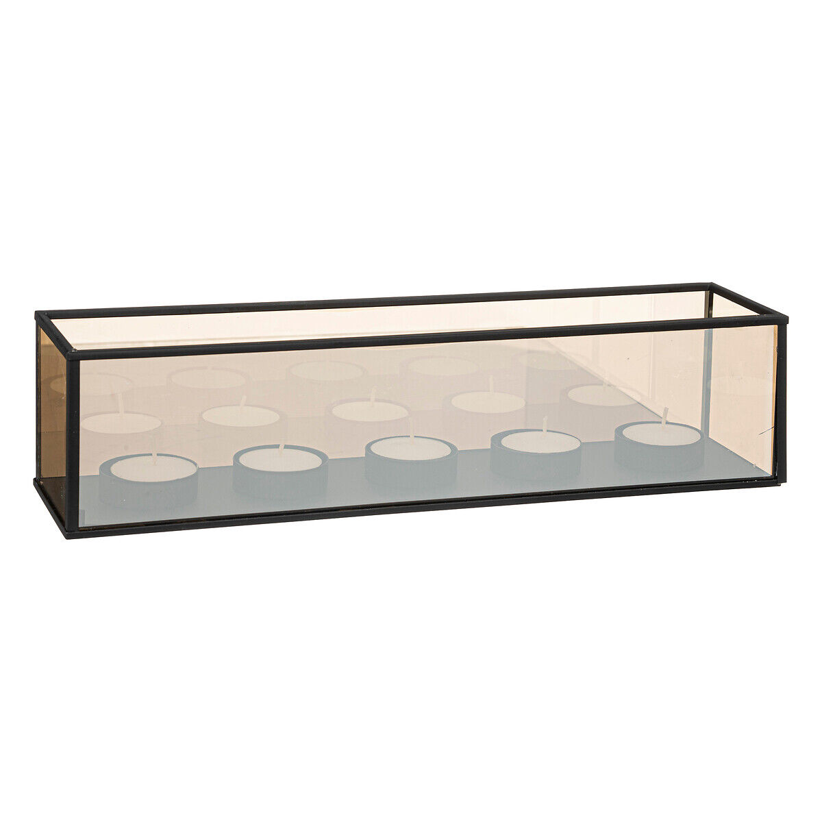 Castiçal em vidro e metal preto com 5 velas tealight, , large
