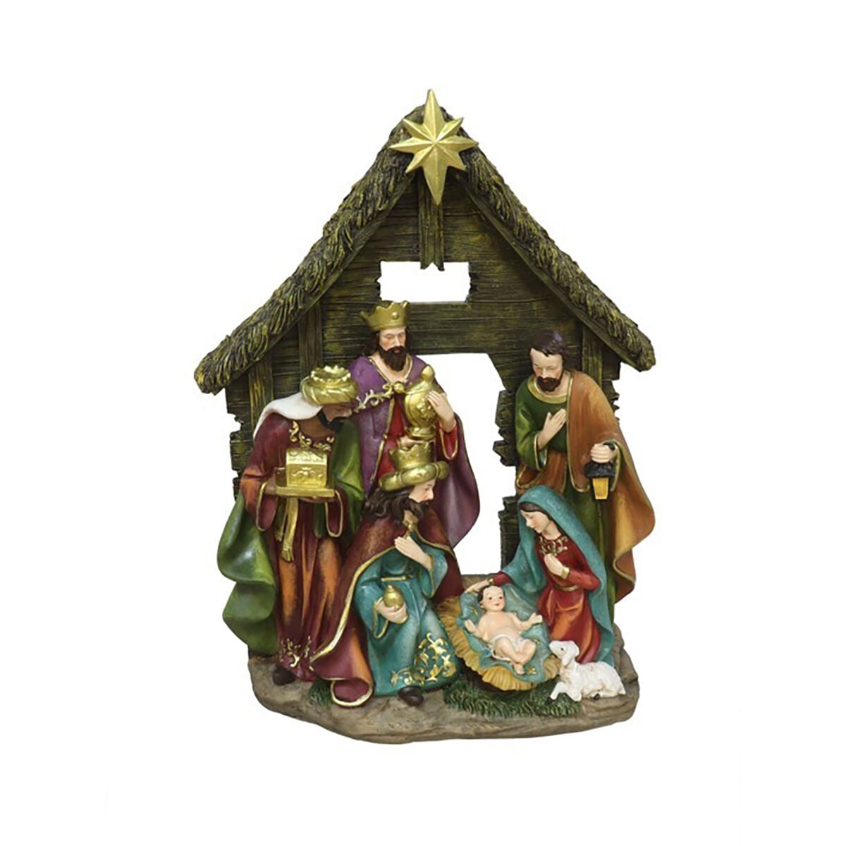 Presépio com cabana e 7 figuras 25x10x34cm, , large