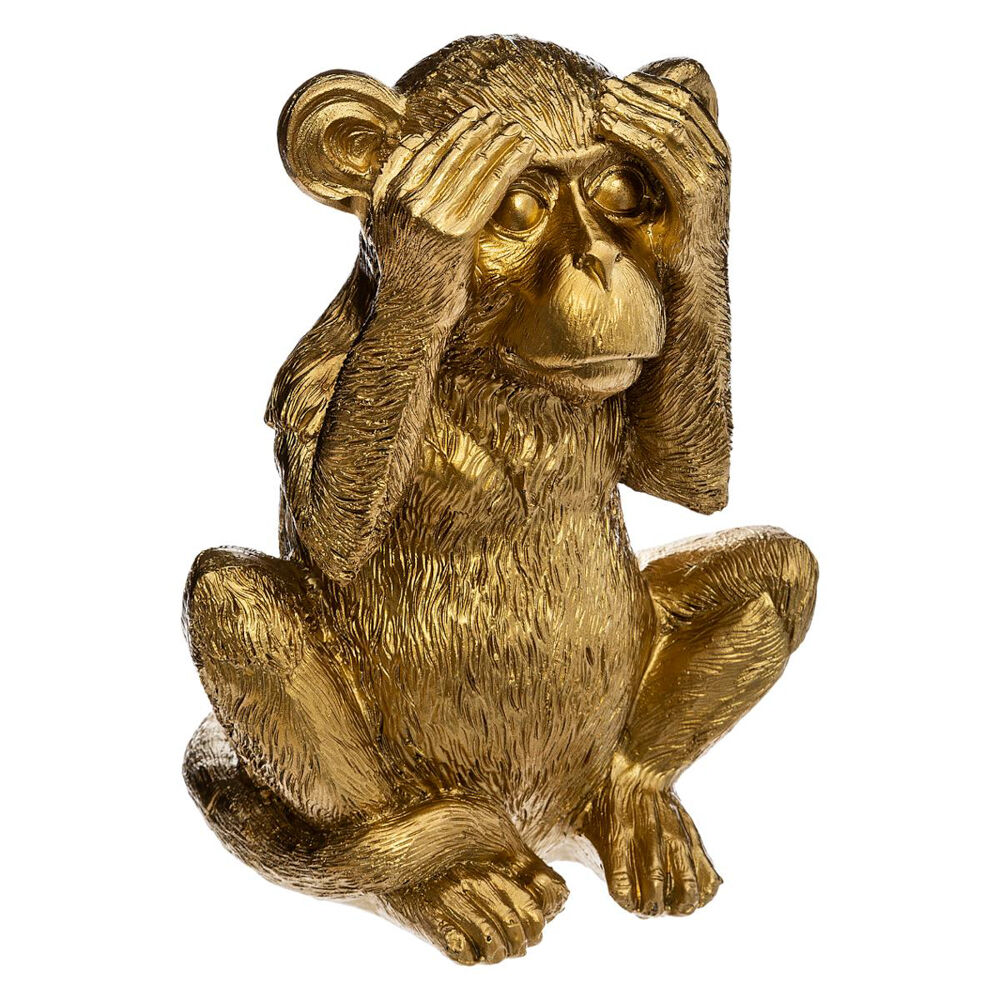 Estatueta macaco sábio cego dourada, , large