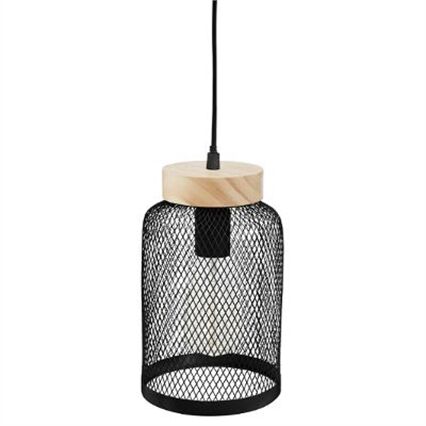 Candeeiro de teto preta em metal e madeira ZELY, , large