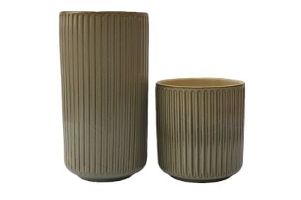 Vaso de cerâmica decoração riscas taupe 15cm, , large