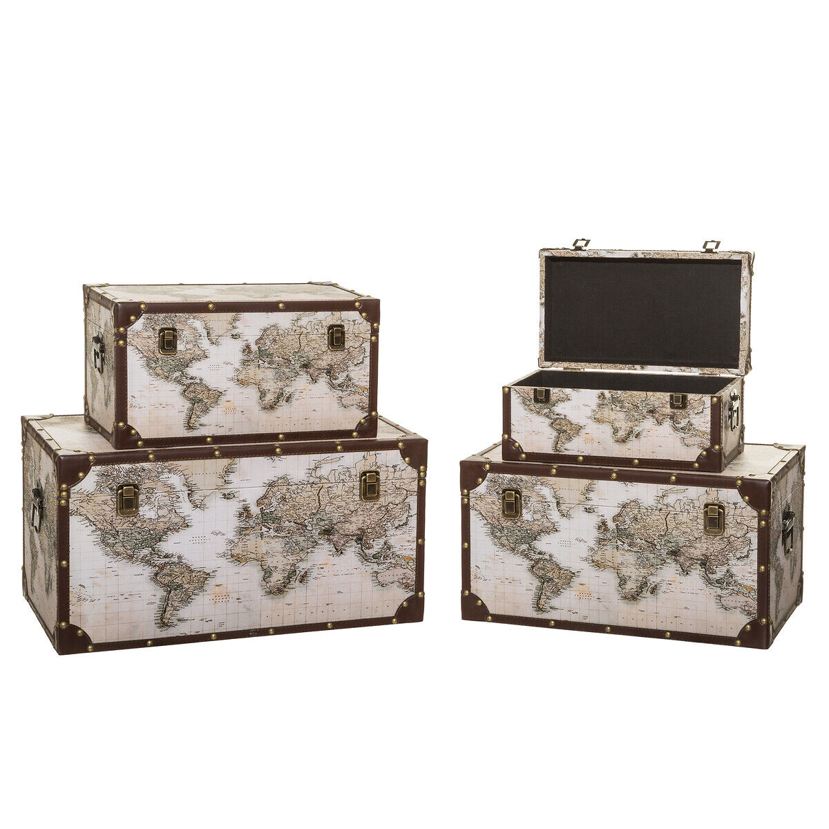 Decorative trunk ANZO world map, , large