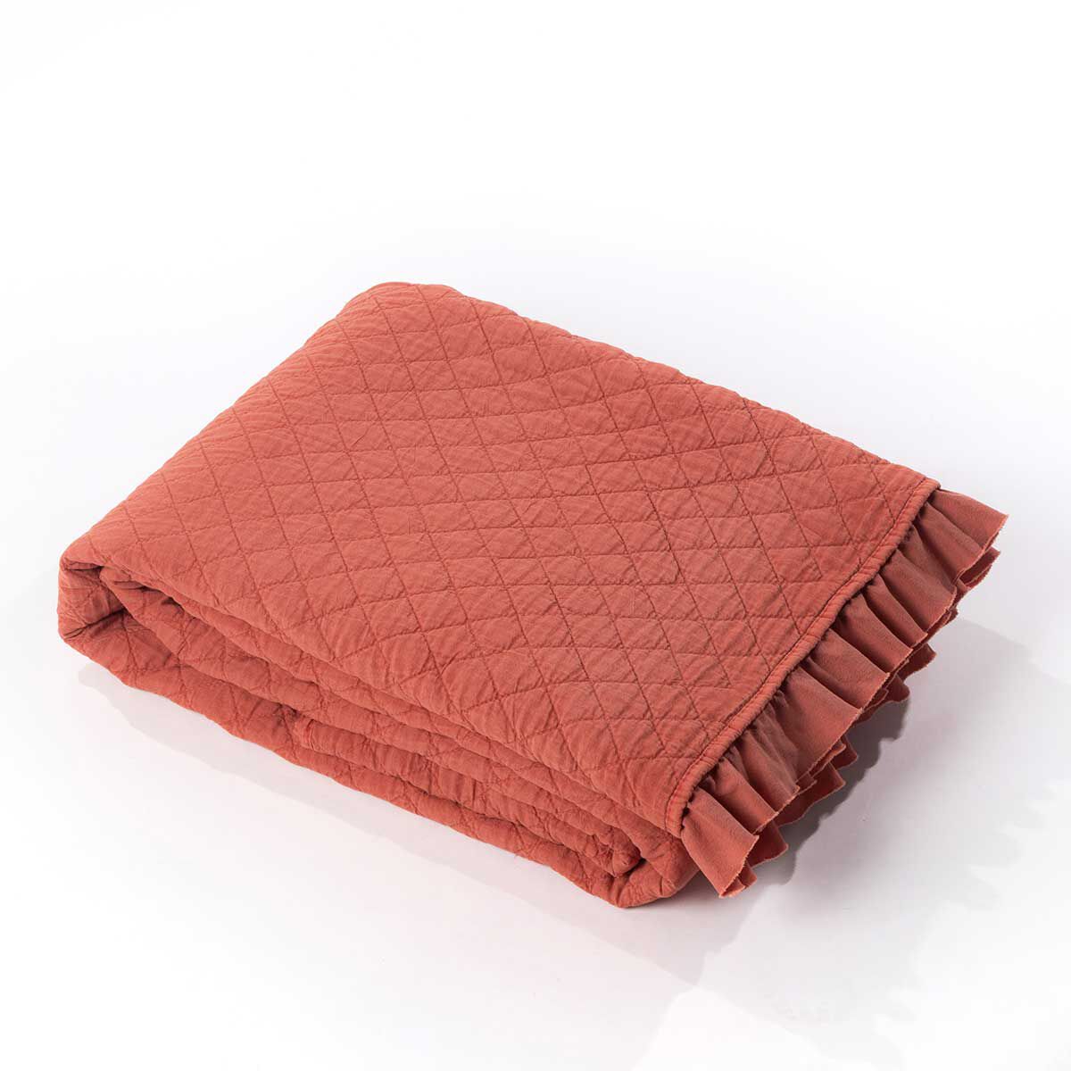 Quilt STONEWASHED terracotta with ruffle, , large