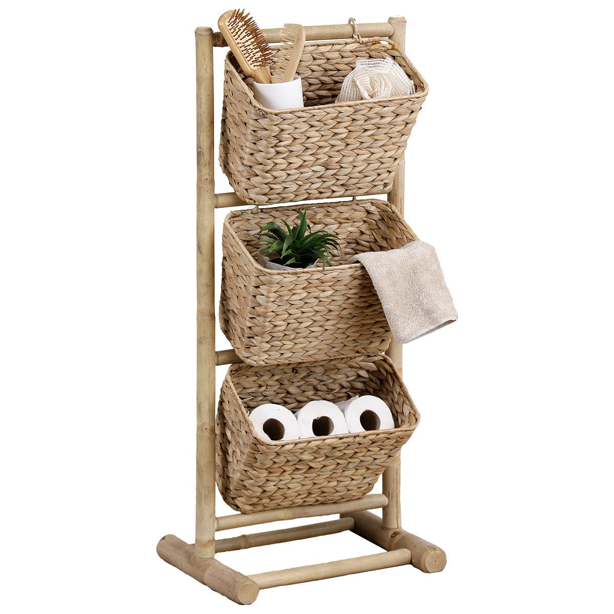 Prateleira wc em bambu com 3 cestos de jacinto, , large