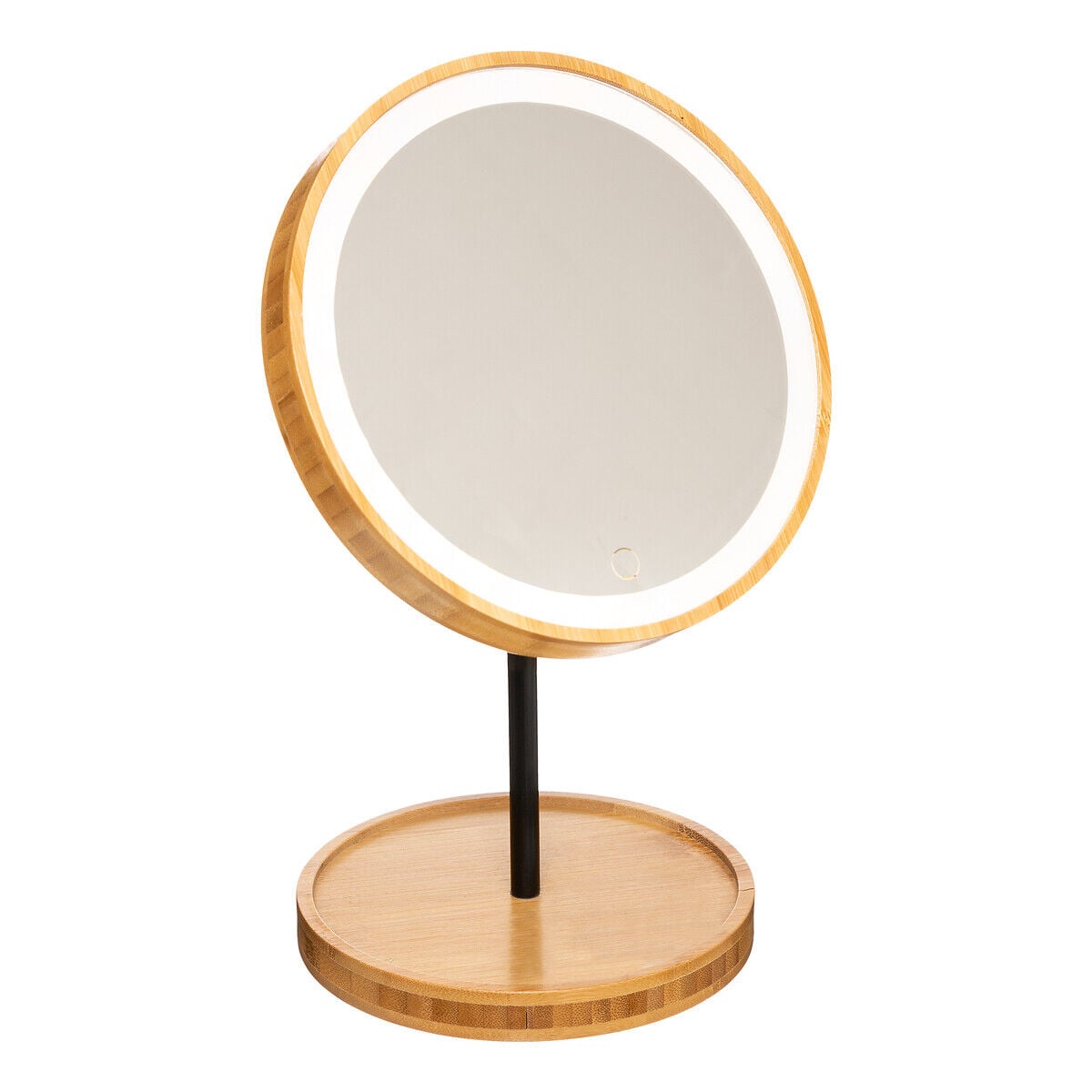 Espelho redondo led com suporte em bambu, , large