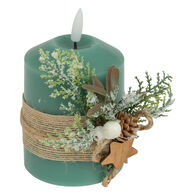 Vela con pi&ntilde;as y bayas verde 12,5cm 