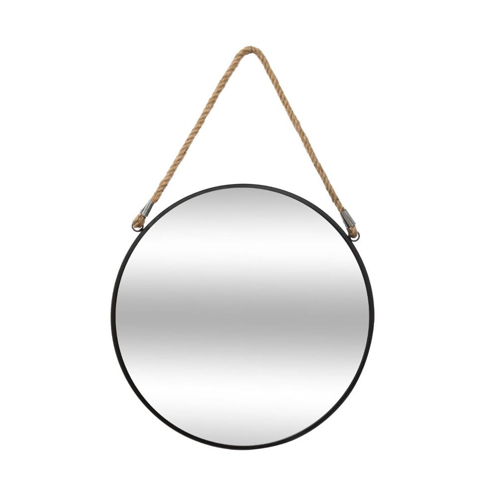Espelho de parede ETNIC redondo preto com corda 38cm, , large