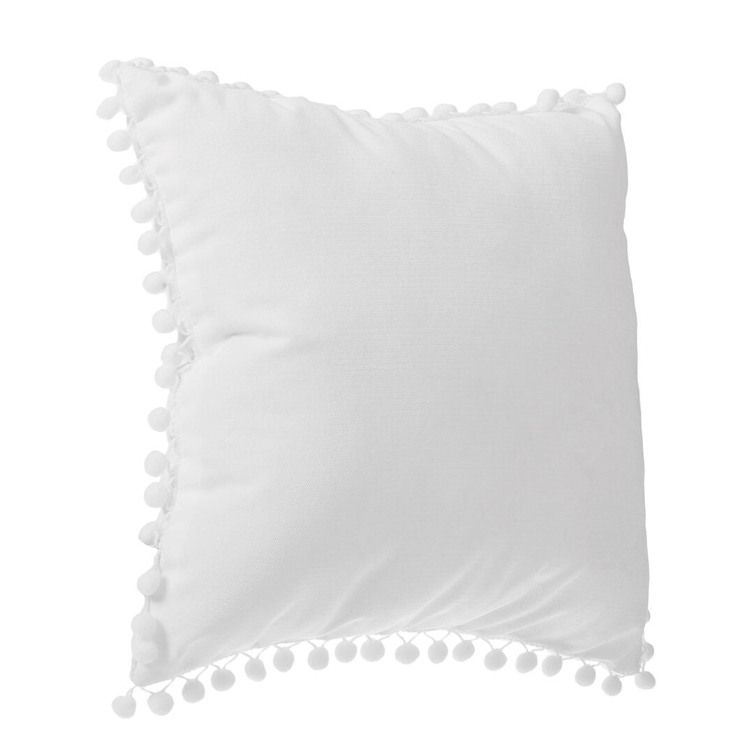 Cushion ochre with pompoms, , large