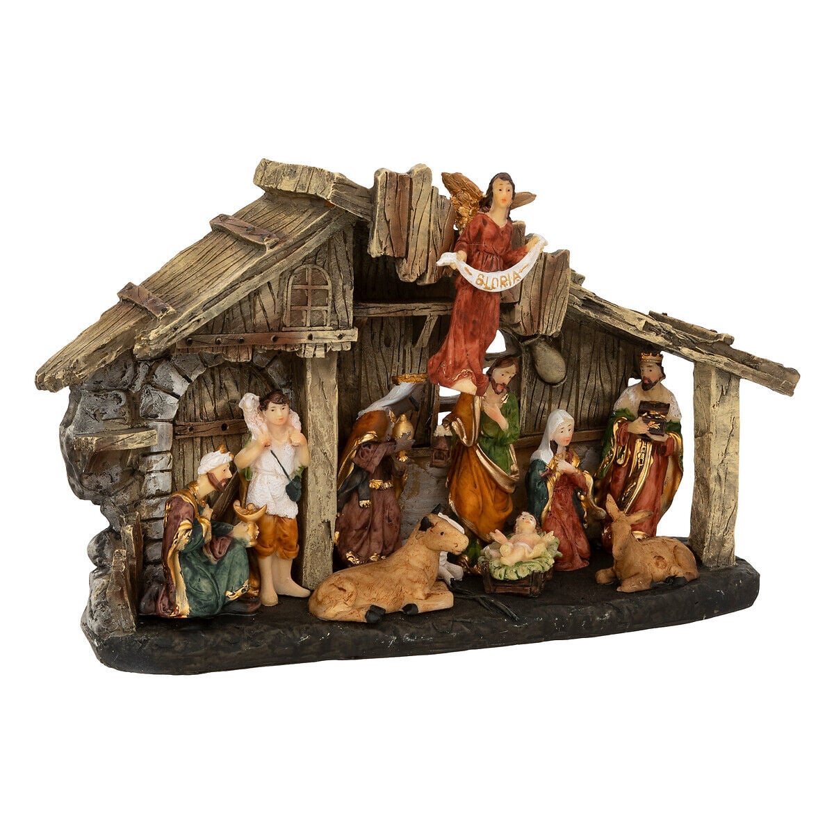 Presépio cabana com 11 figuras e led, , large