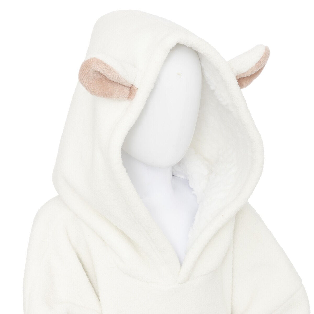 Manta camsiola branco com capuz ovelha, , large