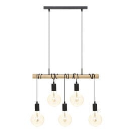 Candeeiro de teto jake para 5 lâmpadas em metal e pinho, , large