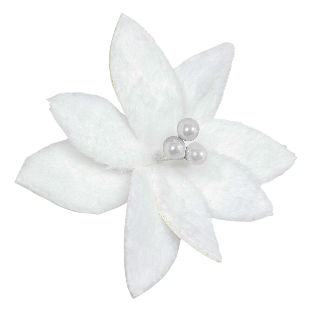 Flor poinsettia com mola branca com efeito neve 25x15cm, , large