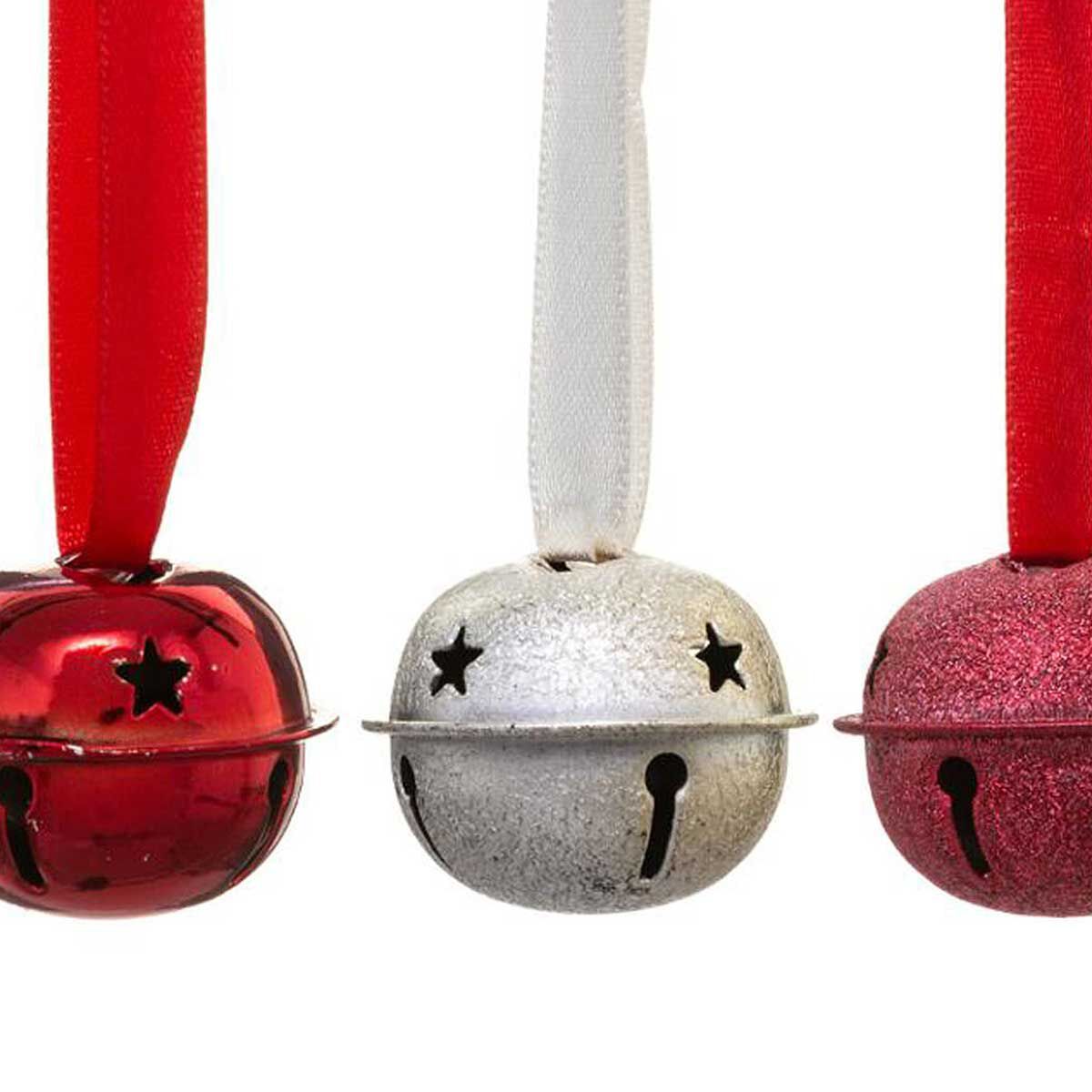 Set of 4 hanging decorations in metal with bells, , large