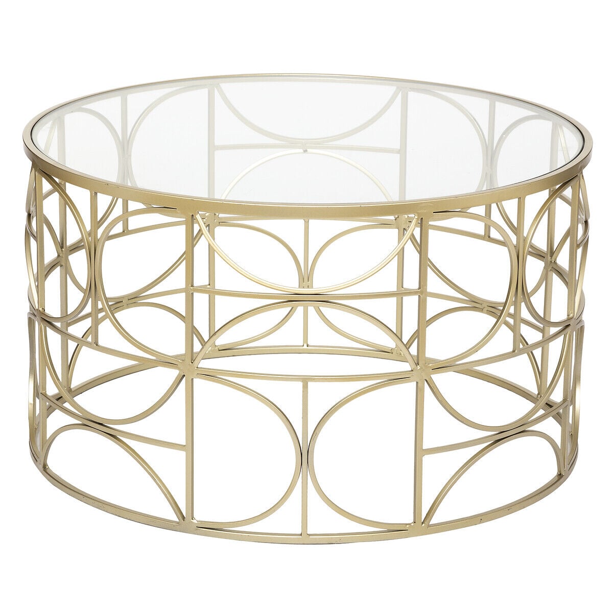 Mesa de centro em metal dourado com tampo de vidro 71cm, , large