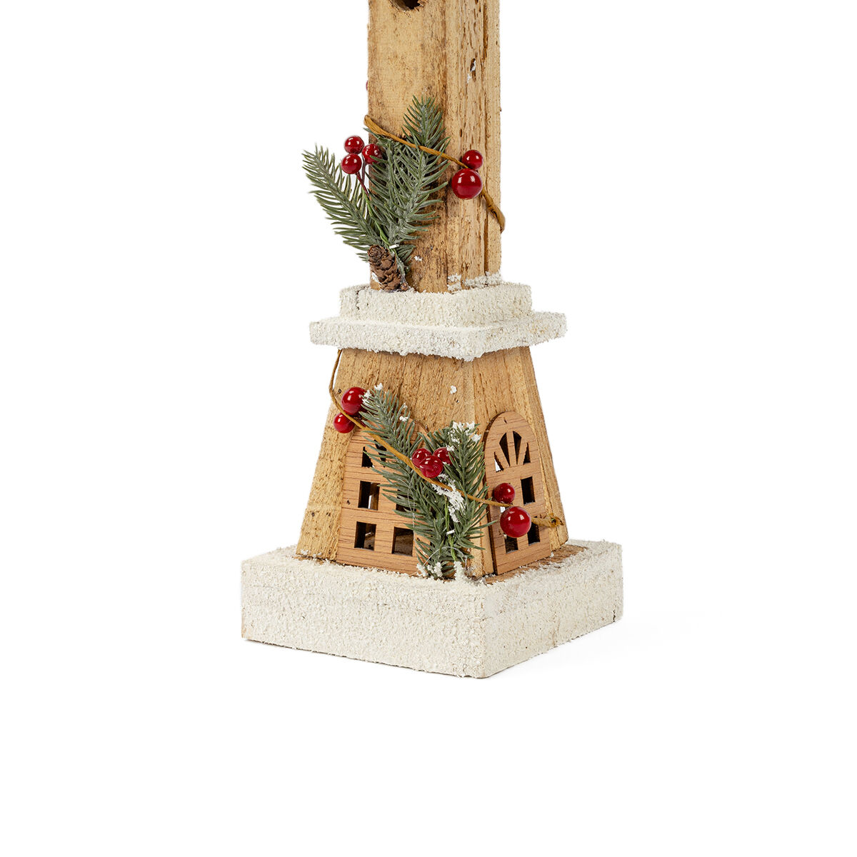 Lanterna decorativa em madeira com bagas e leds 52,5cm, , large