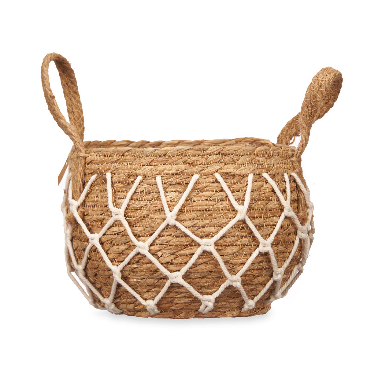 Cesto redondo de ráfia bege 20cm, , large