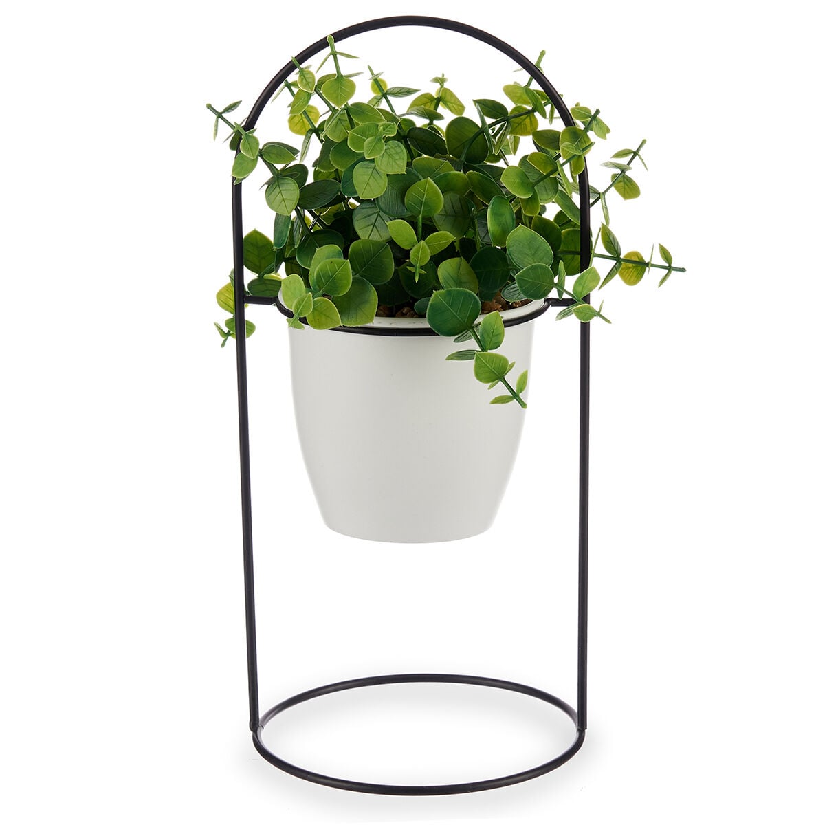 Planta artificial com suporte preto em metal 30cm, , large
