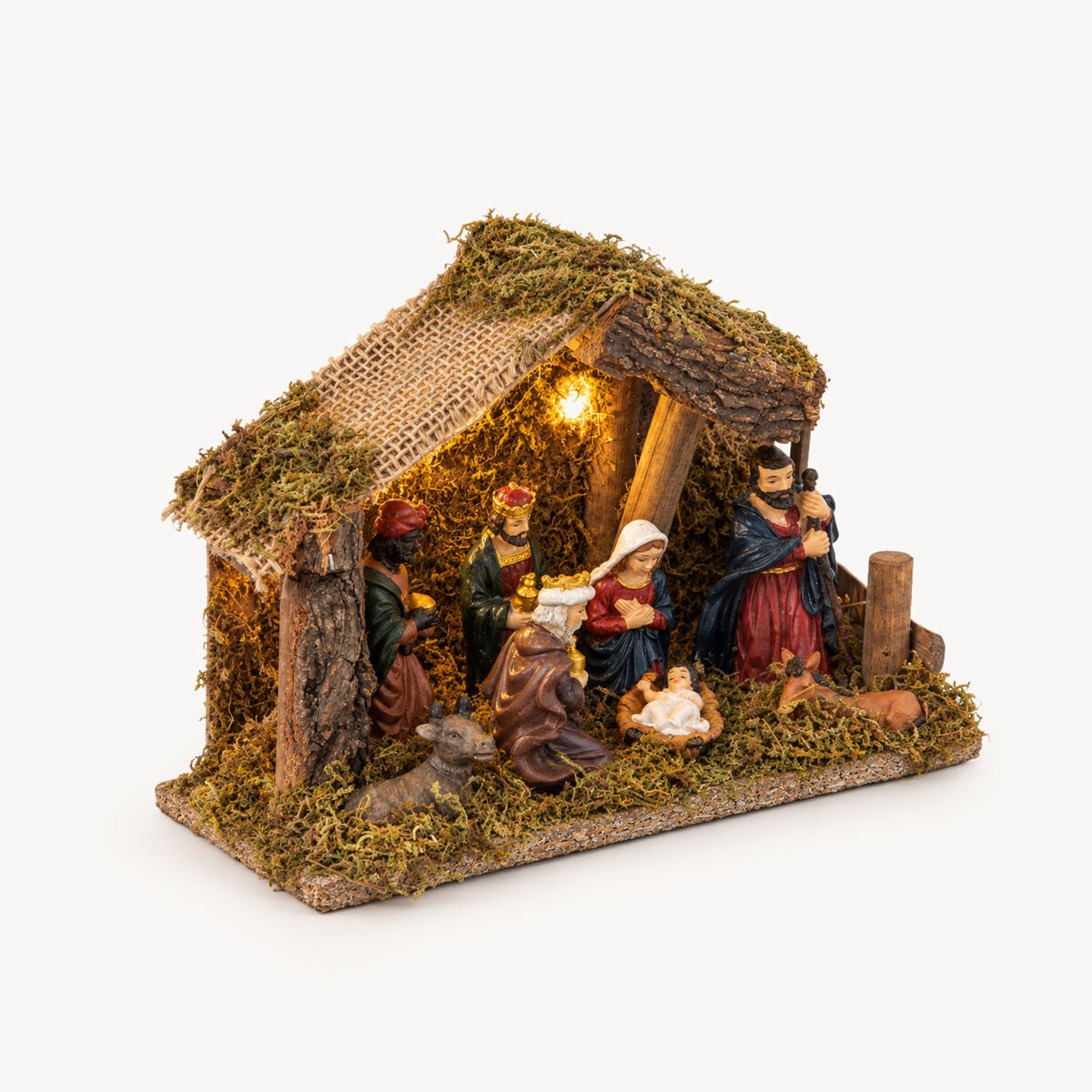 Presépio cabana com 7 figuras e led, , large