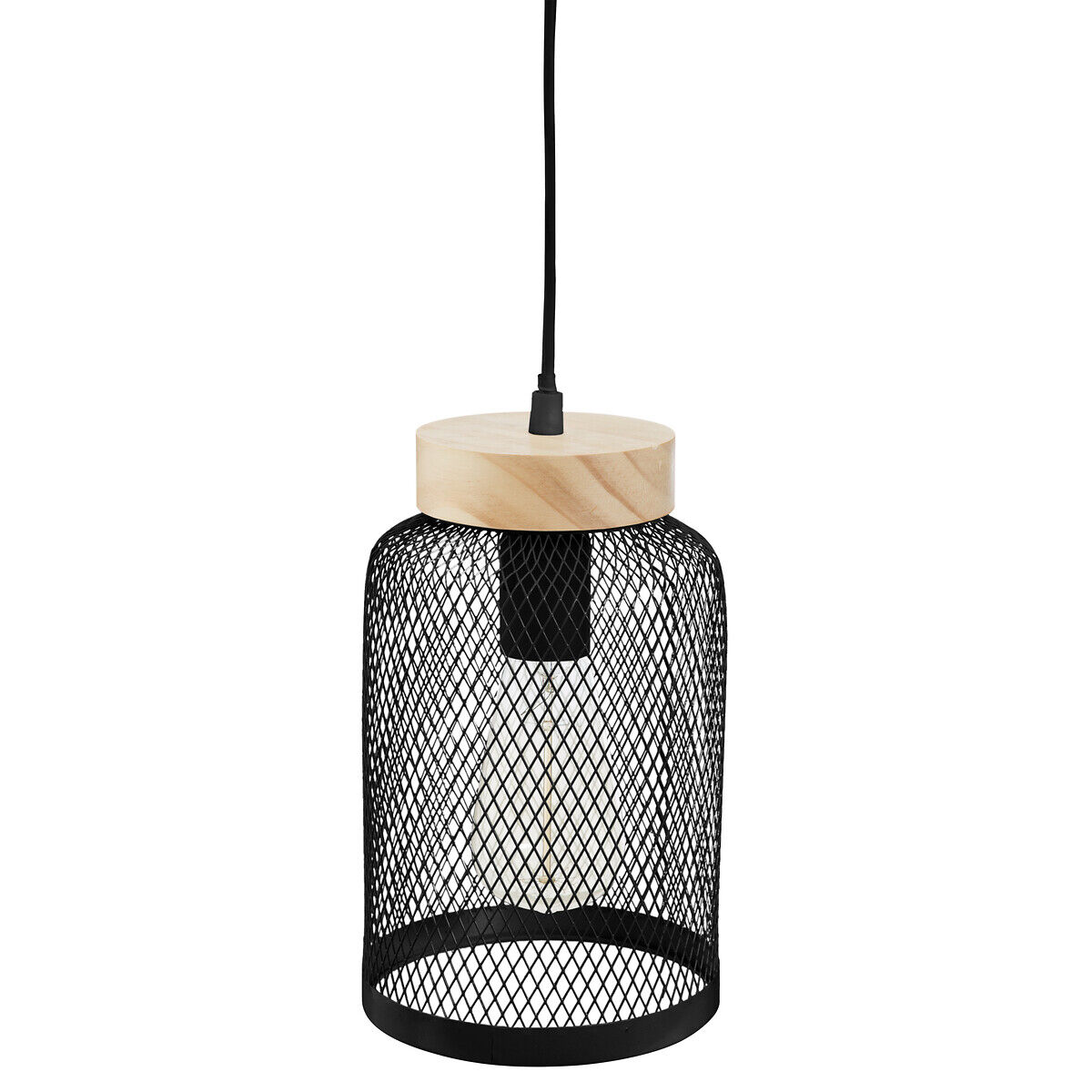 Candeeiro de teto preta em metal e madeira ZELY, , large