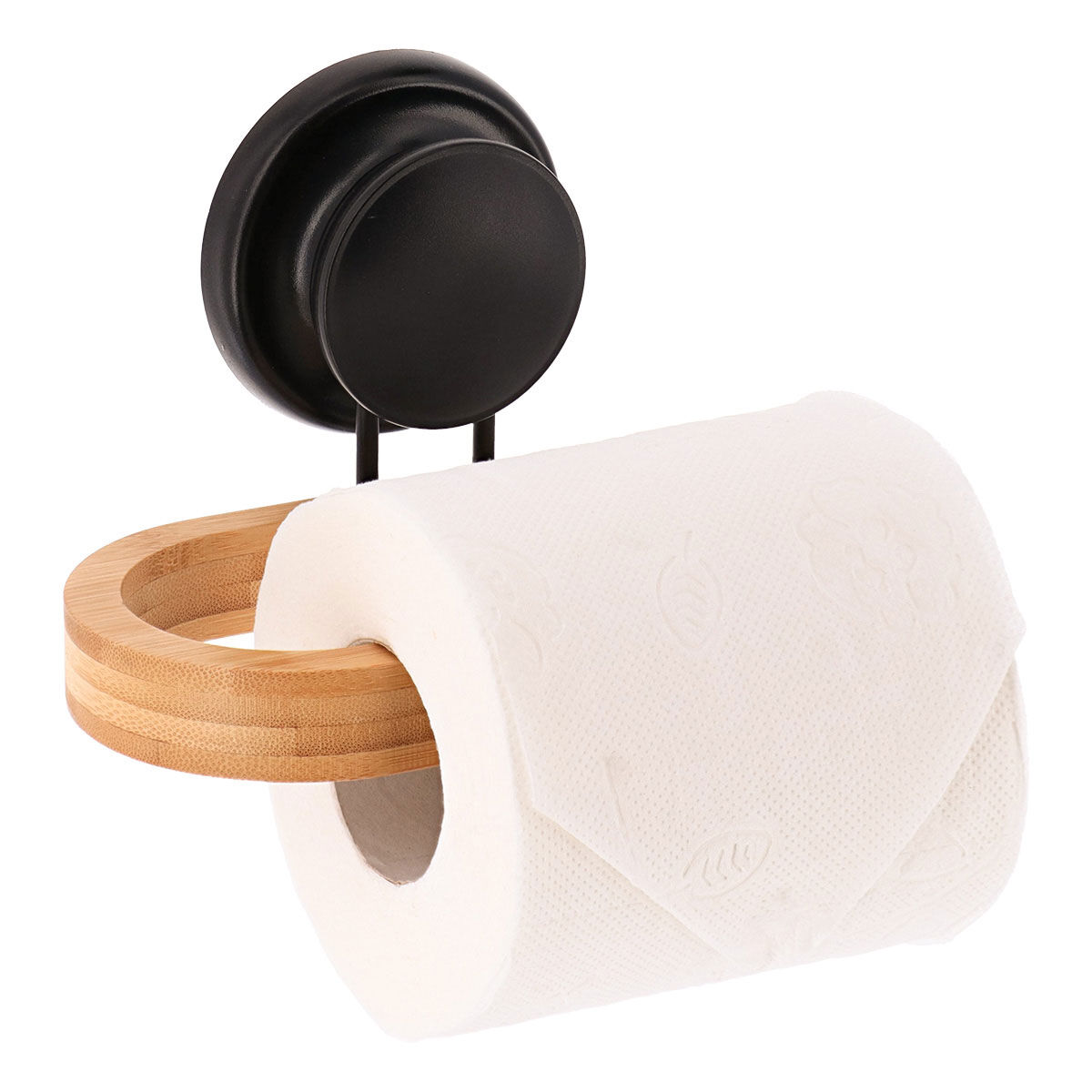Porta rolos com ventosa preto em bambu, , large