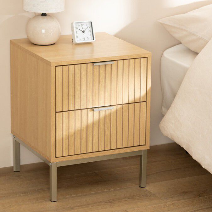Mesa de cabeceira com 2 gavetas em mdf bege TASSO, , large