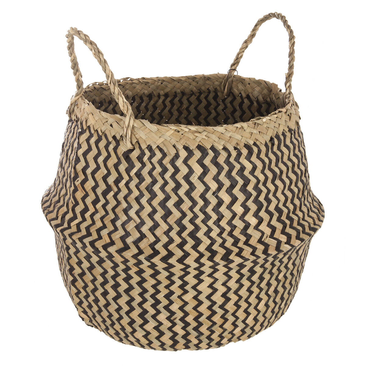 Basket black and natural in seagrass with handles, , large