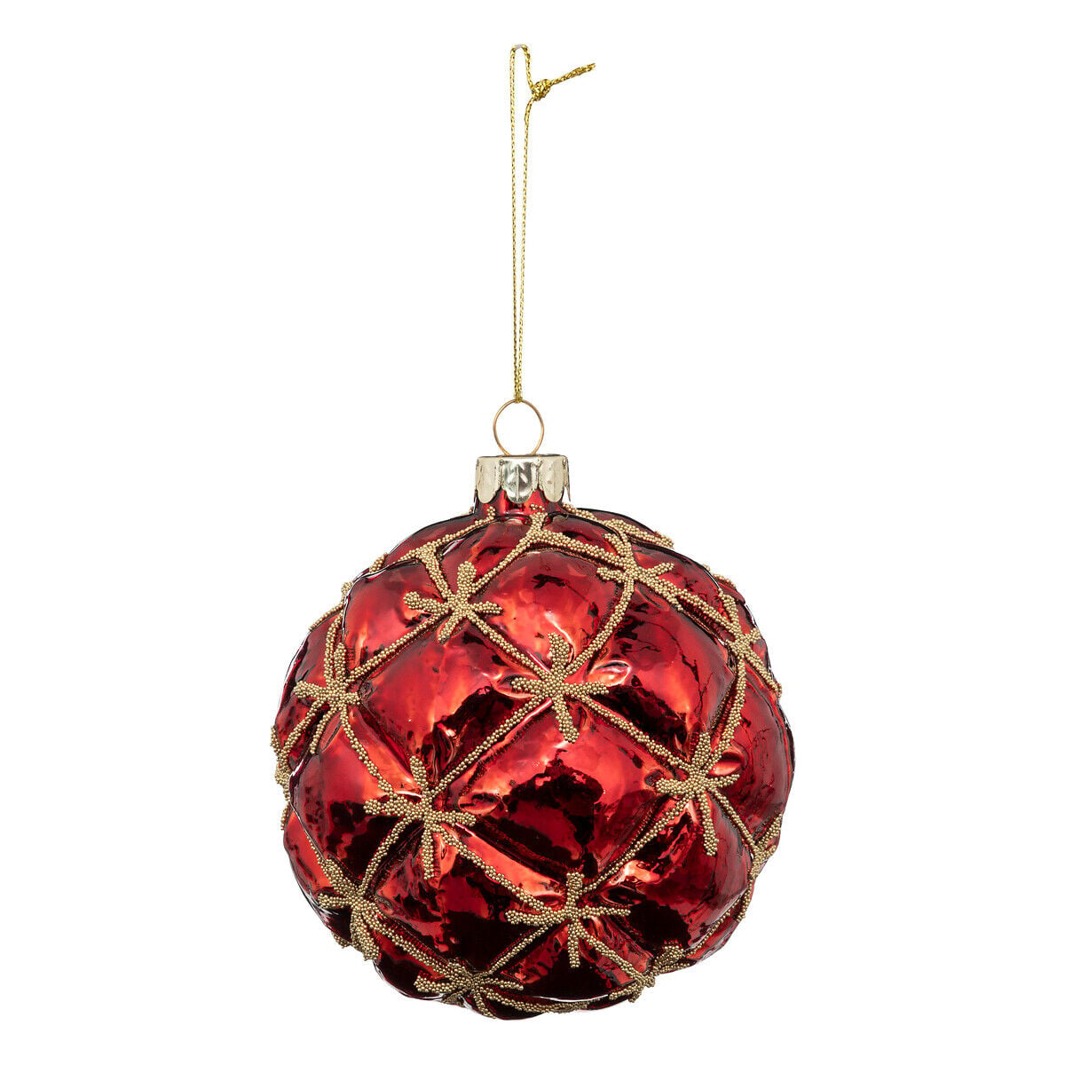 Pendurante bola capitone vermelha e dourada em vidro 10cm, , large