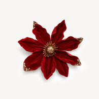 Flor Magnolia Terciopelo Roja Y Dorada Con Pinza