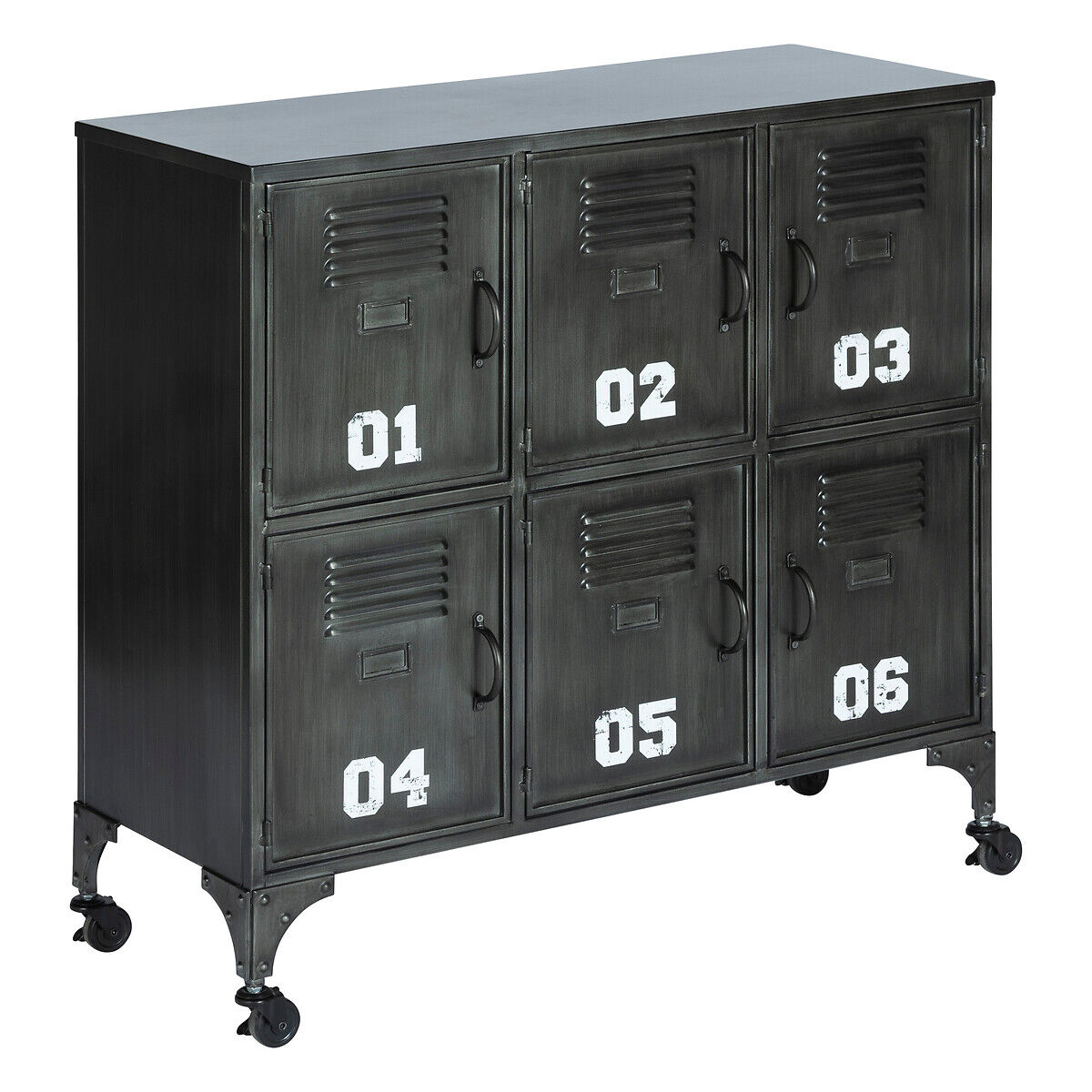 Móvel com 6 portas numeradas SEVIN preto em metal, , large