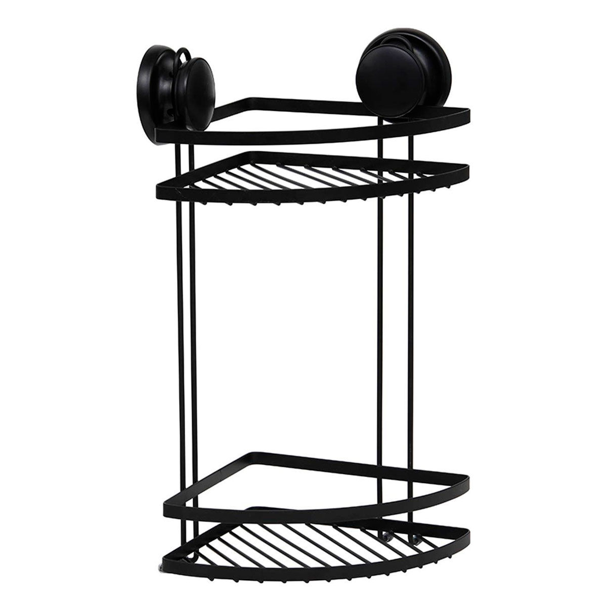 Suporte de canto preto 2 níveis em metal com ventosas, , large