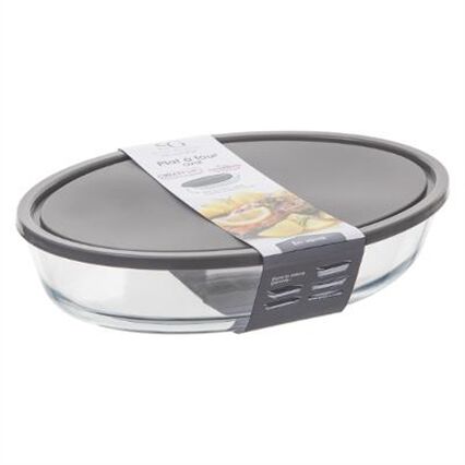 Prato oval para forno em vidro com tampa, , large