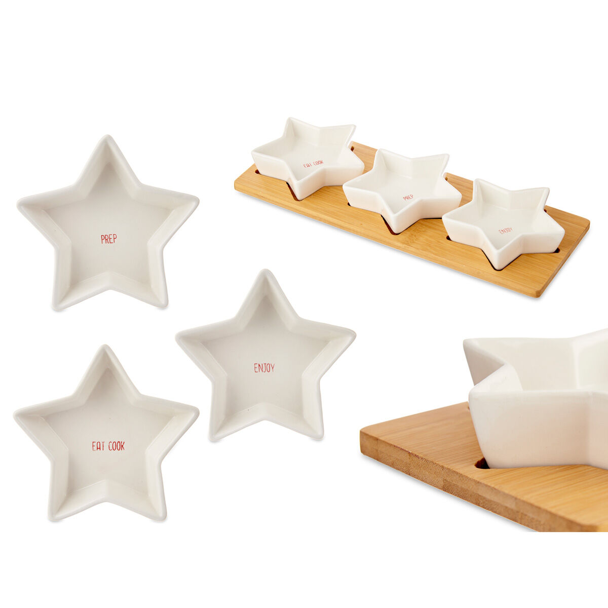Conjunto de 3 taças formato estrela com suporte em madeira, , large