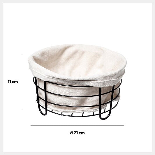 Cesto de pão em metal preto com tecido branco, , large