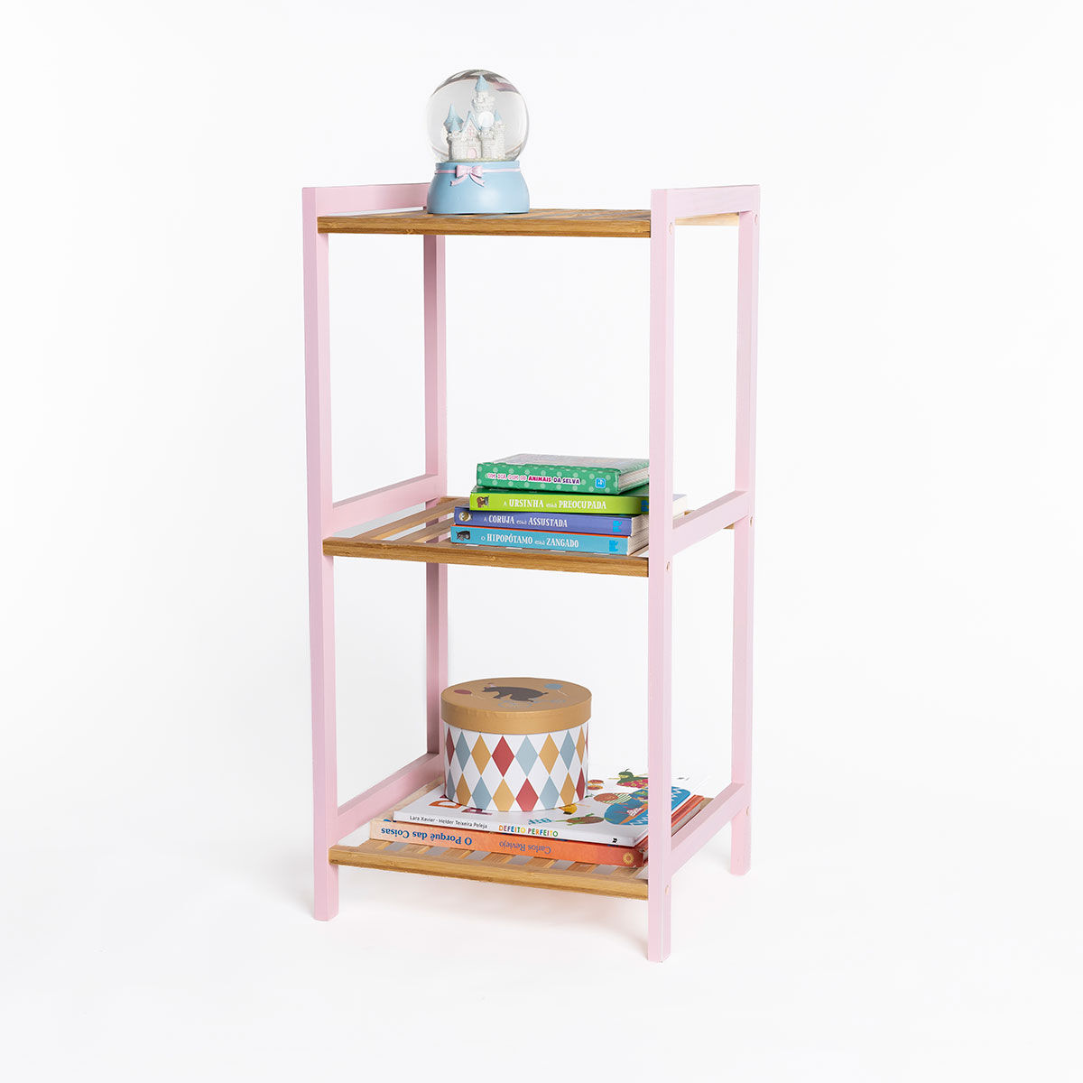 Estante com 3 prateleiras rosa em bambu 70cm, , large