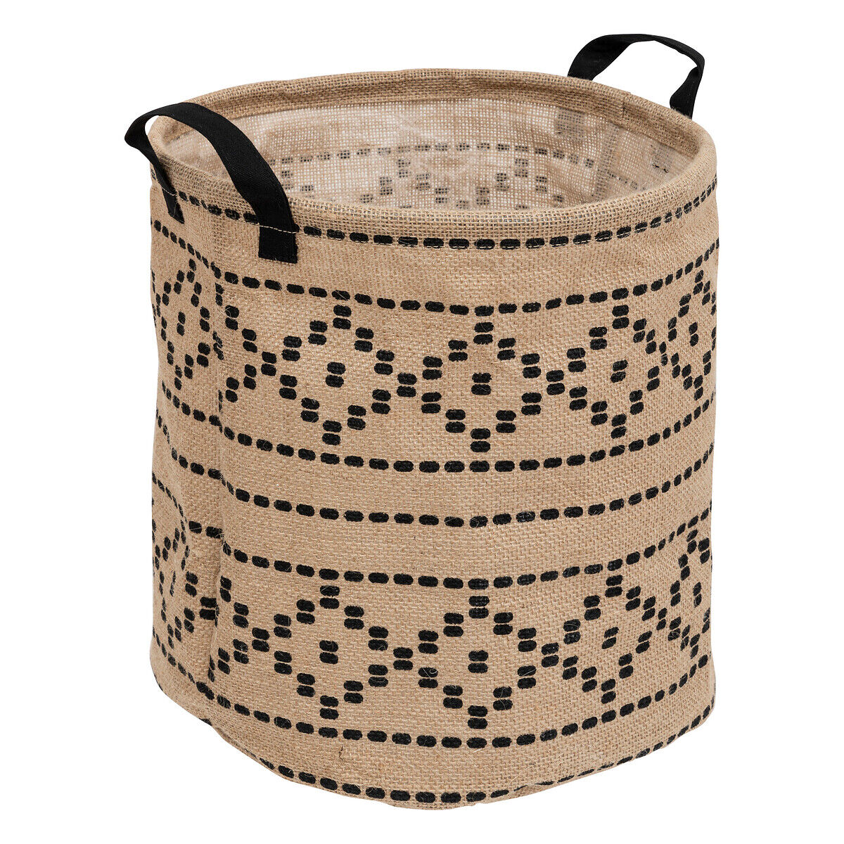 Cesto decorado VALY bege e preto em juta 32cm, , large