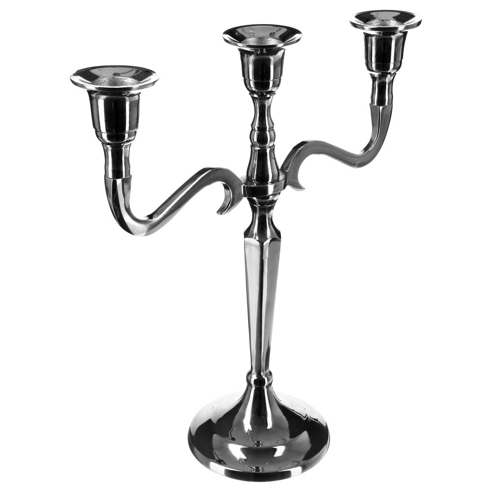 Candelabro em metal prateado para 3 velas, , large
