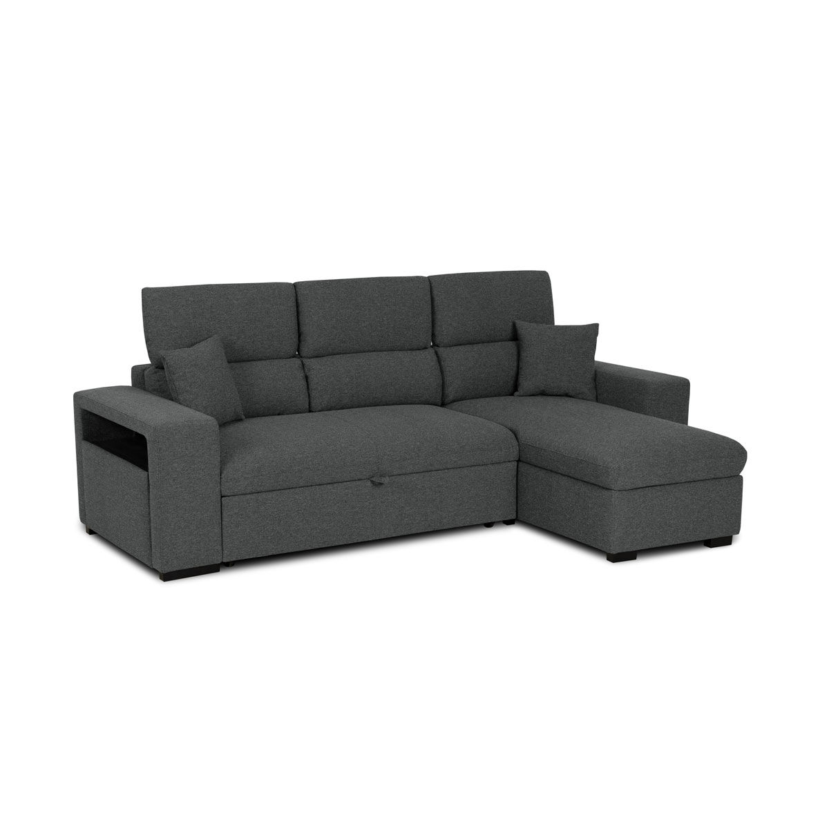 Sofá cama com chaise e cofre STANLEY cinza escuro, , large
